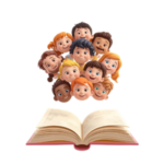 book and faces of children