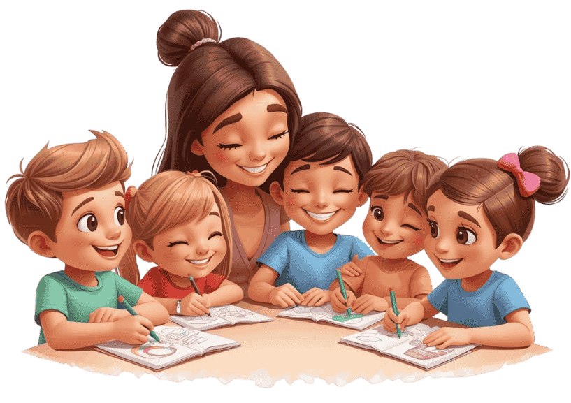 children and mom reading