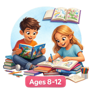 children 8-12 years old coloring and reading